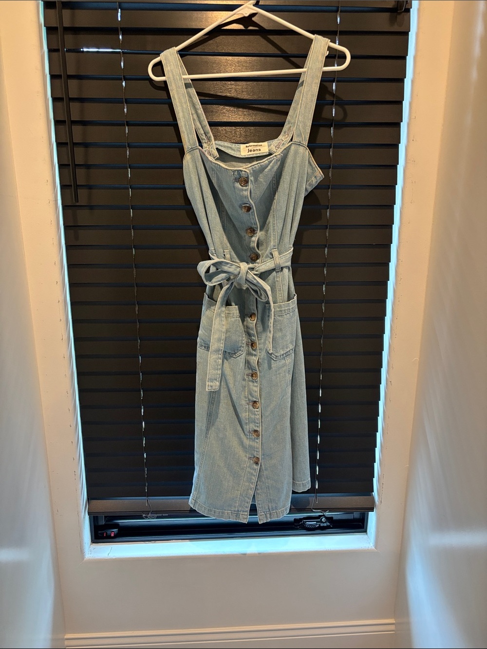 Reformation Light Blue Denim Button-Front Midi Dress